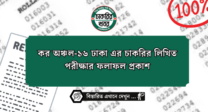 কর অঞ্চল-১৬ ঢাকা এর চাকরির লিখিত পরীক্ষার  ফলাফল প্রকাশ