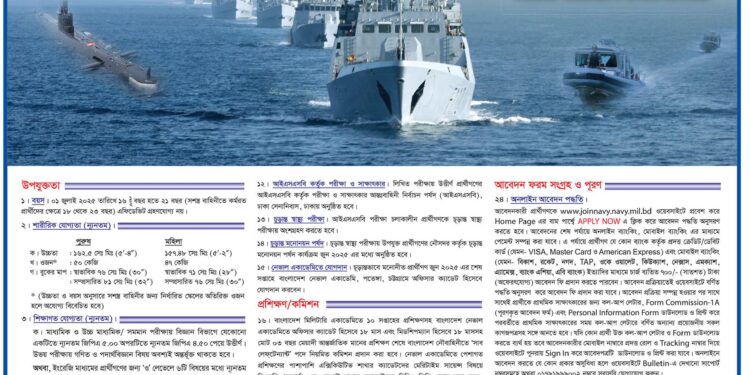 বাংলাদেশ নৌবাহিনীর নিয়োগ বিজ্ঞপ্তি প্রকাশ
