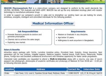 বিকন ফার্মাসিউটিক্যালস লিমিটেড এর নতুন নিয়োগ বিজ্ঞপ্তি প্রকাশ