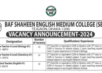 শিক্ষক ও কর্মচারী পদে বিএএফ শাহীন ইংলিশ মিডিয়াম কলেজ এর নিয়োগ বিজ্ঞপ্তি প্রকাশ