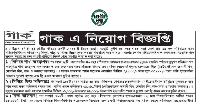 ৬৮৫ পদে গাকের নতুন নিয়োগ বিজ্ঞপ্তি প্রকাশ