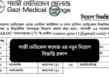 গাজী মেডিকেল কলেজ এর নতুন নিয়োগ বিজ্ঞপ্তি প্রকাশ